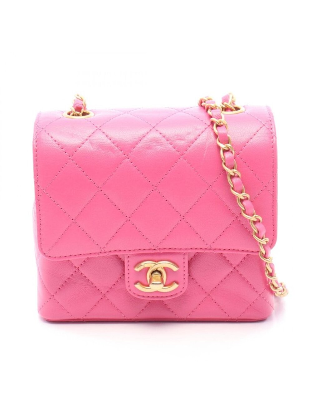 Chanel Shoulder Bag Quilted Mini Flap Chain Pink Leather